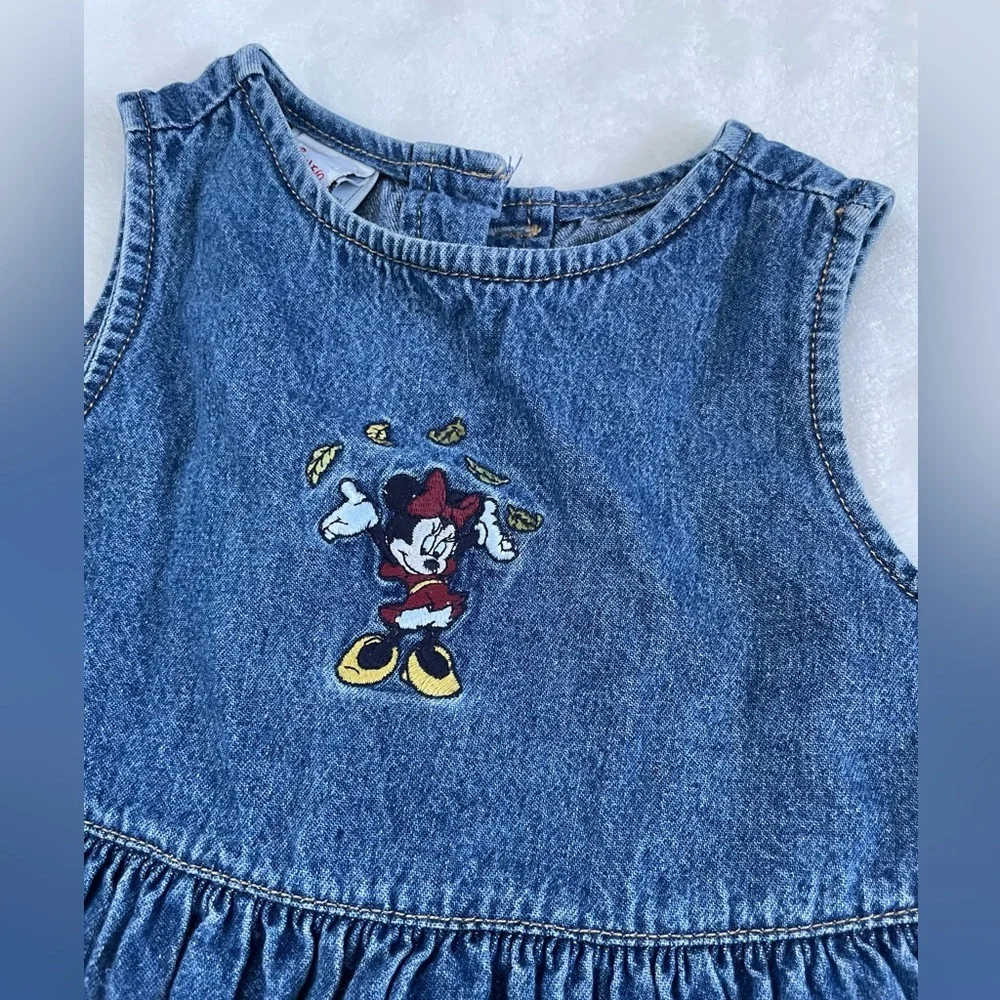 Vintage Disney Baby Denim Dress with Fall Minnie Mouse Embroidering